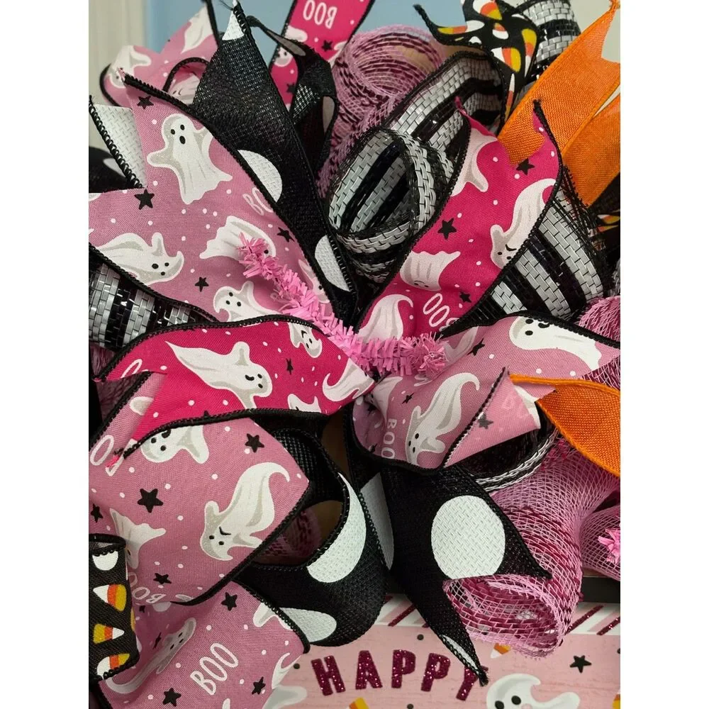 Happy Halloween Pink Mesh Wreath